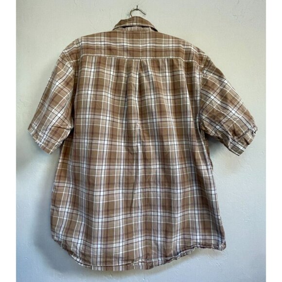 Carhartt Men's Button-Down Shirt Short Sleeve Pocket Plaid Large Brown White - Picture 2 of 7